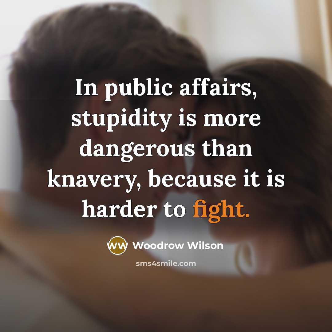 “In public affairs, stupidity is more dangerous than knavery, because…” quote by Woodrow Wilson