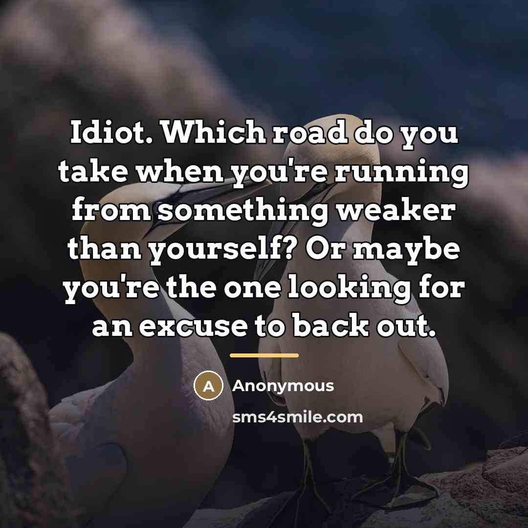“Idiot. Which road do you take when you're running from…” quote by Anonymous