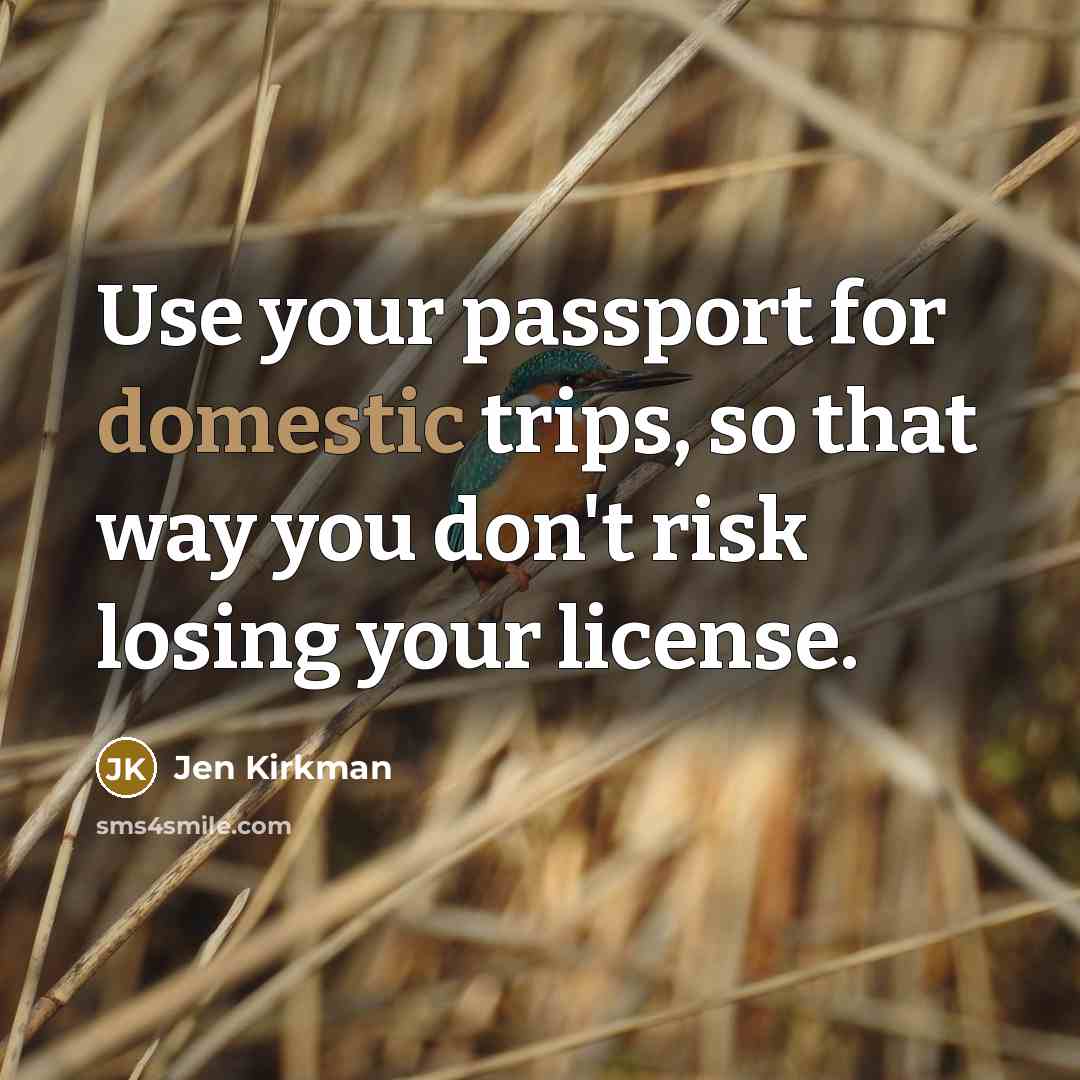 “Use your passport for domestic trips, so that way you…” quote by Jen Kirkman