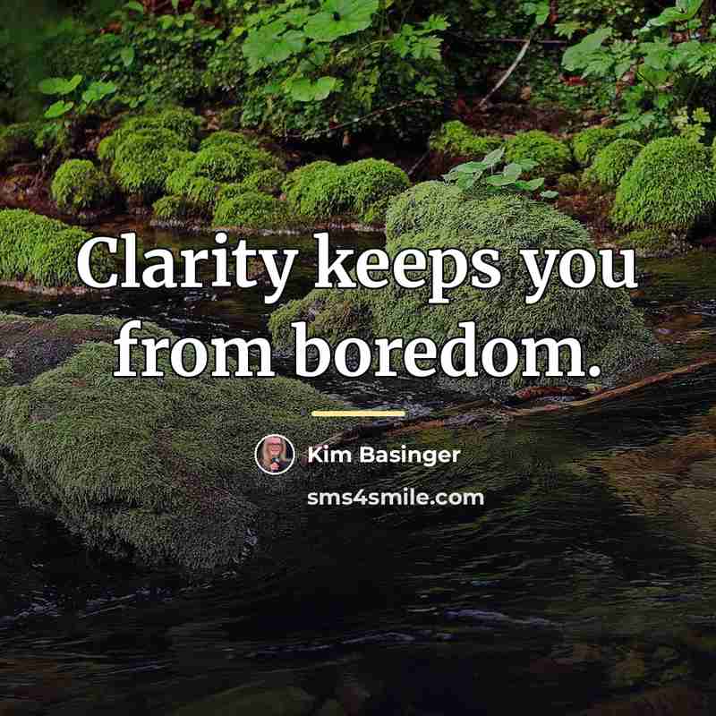 “Clarity keeps you from boredom.…” quote by Kim Basinger