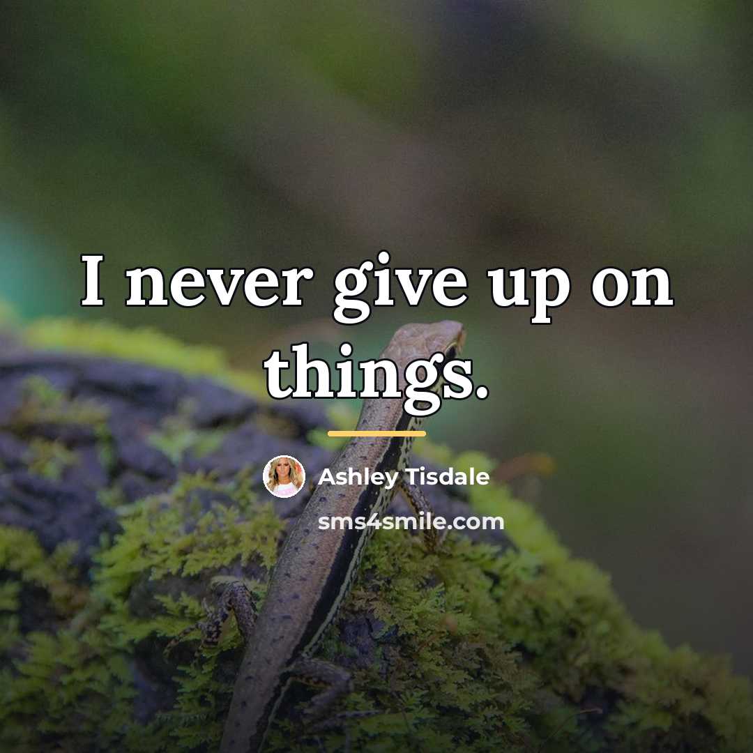 “I never give up on things.…” quote by Ashley Tisdale