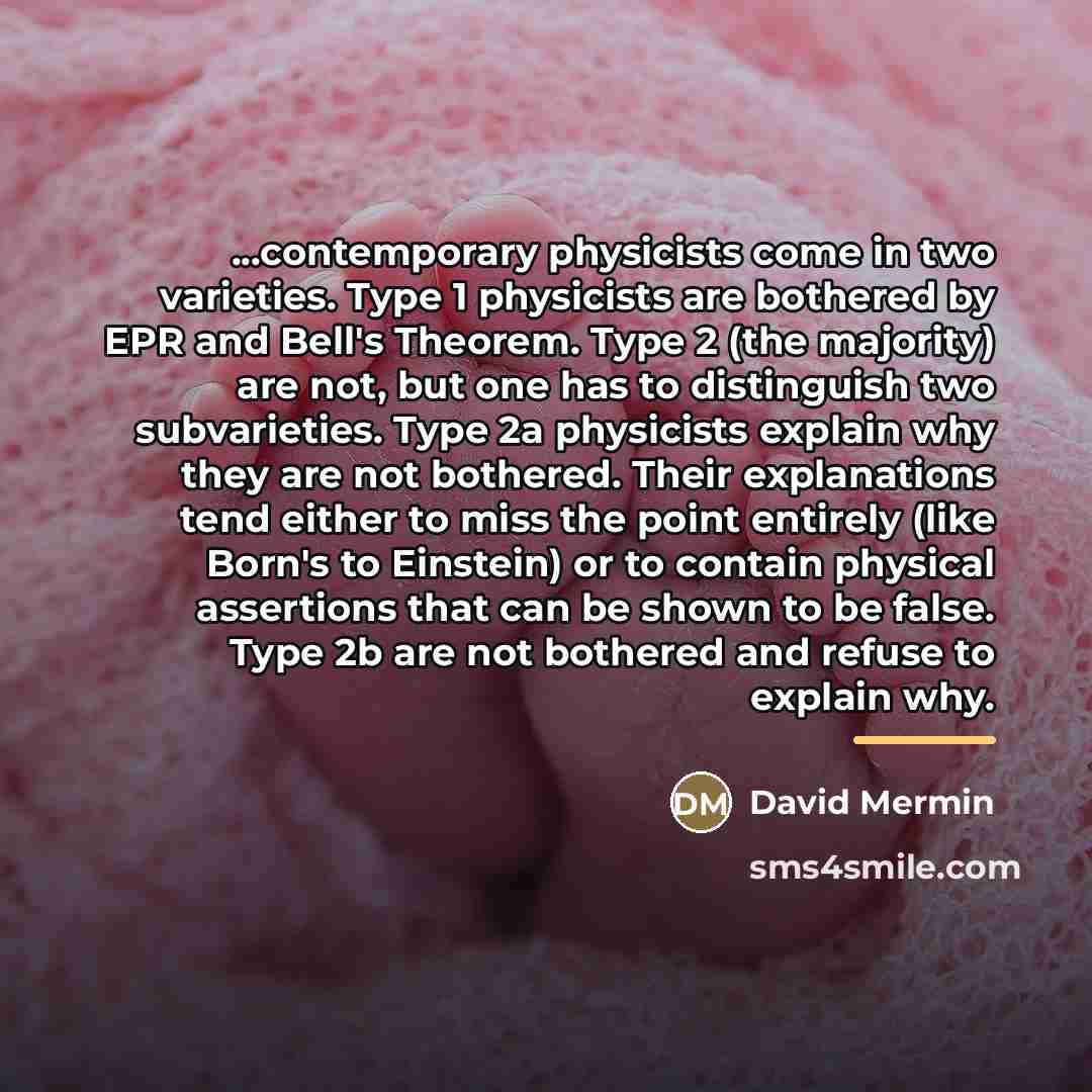 “...contemporary physicists come in two varieties. Type 1 physicists are…” quote by David Mermin