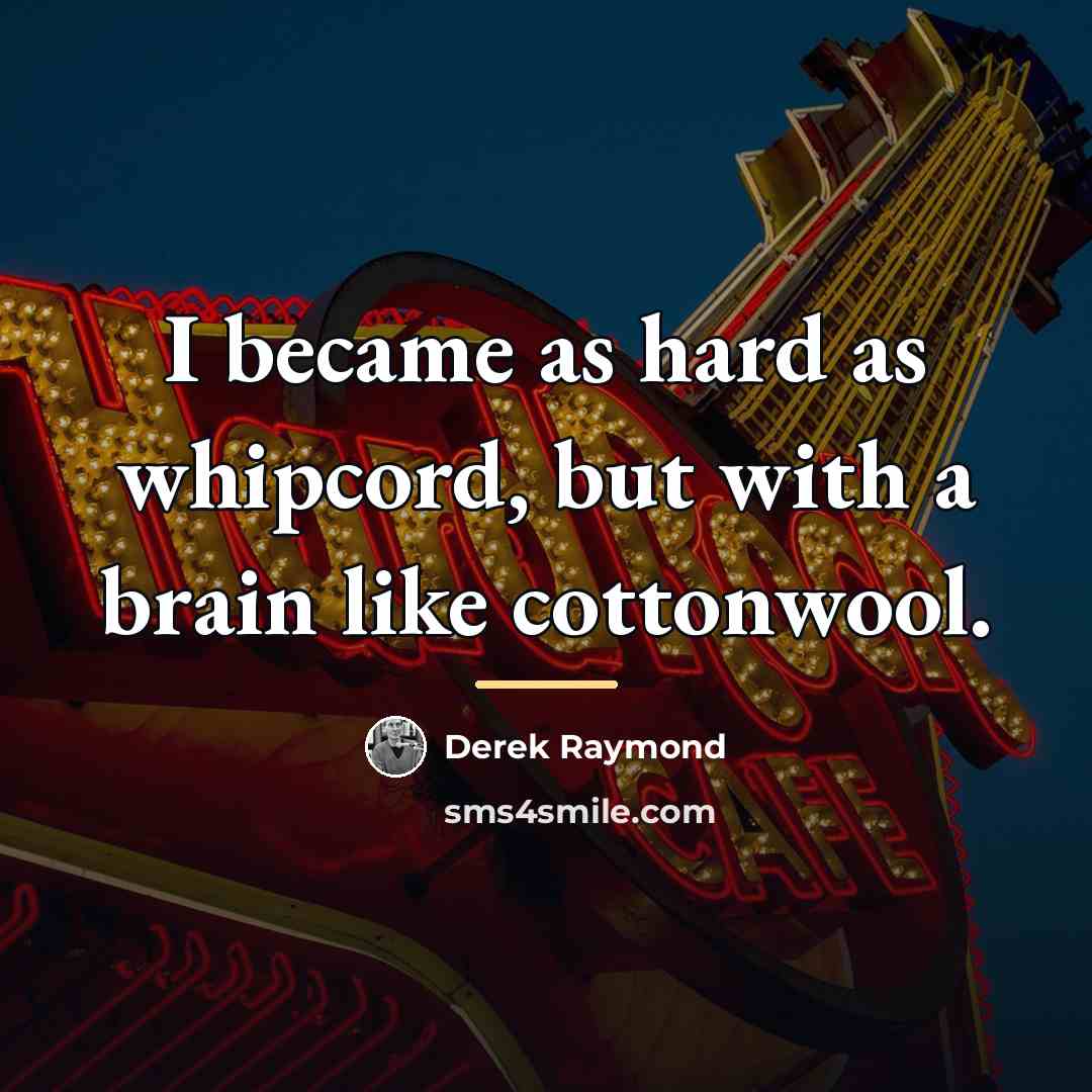 “I became as hard as whipcord, but with a brain…” quote by Derek Raymond