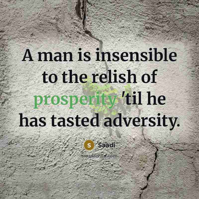 “A man is insensible to the relish of prosperity 'til…” quote by Saadi