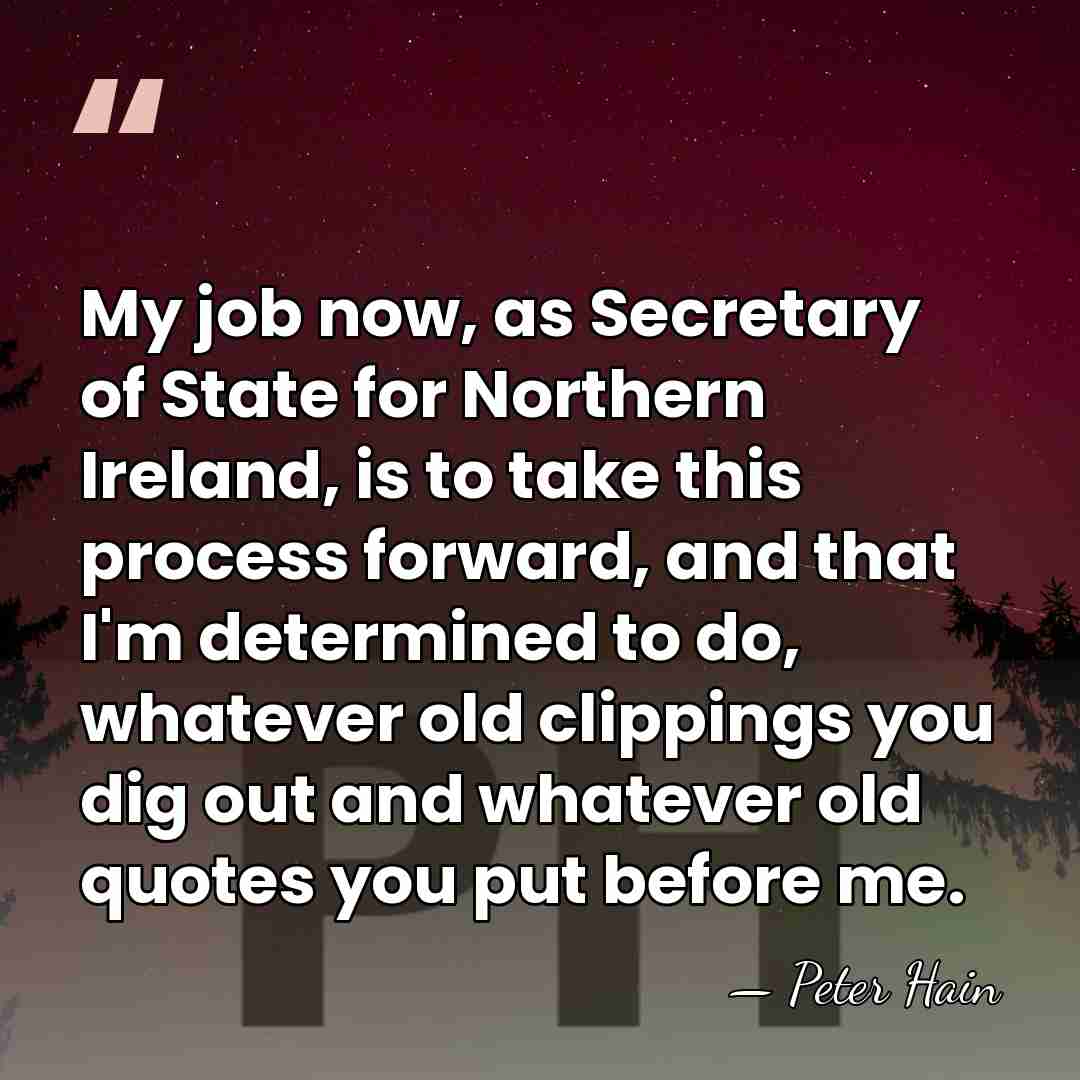 My job now, as Secretary of State for Northern Ireland, is to&hellip; - Peter Hain