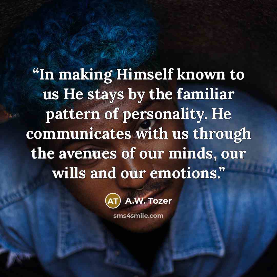 “In making Himself known to us He stays by the familiar pattern of personality. He communicates with us through the avenues of our minds, our wills and our emotions.” quote by A.W. Tozer