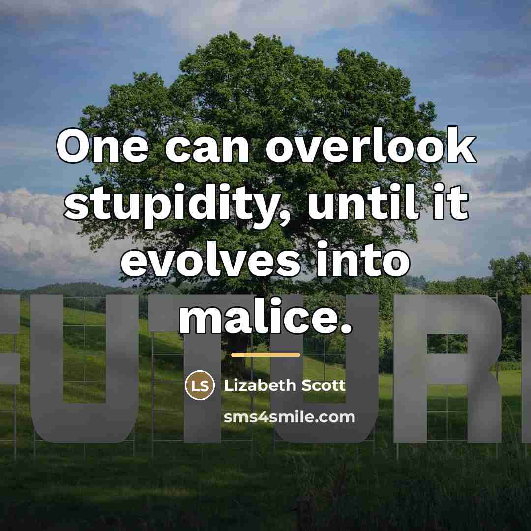 “One can overlook stupidity, until it evolves into malice.…” quote by Lizabeth Scott