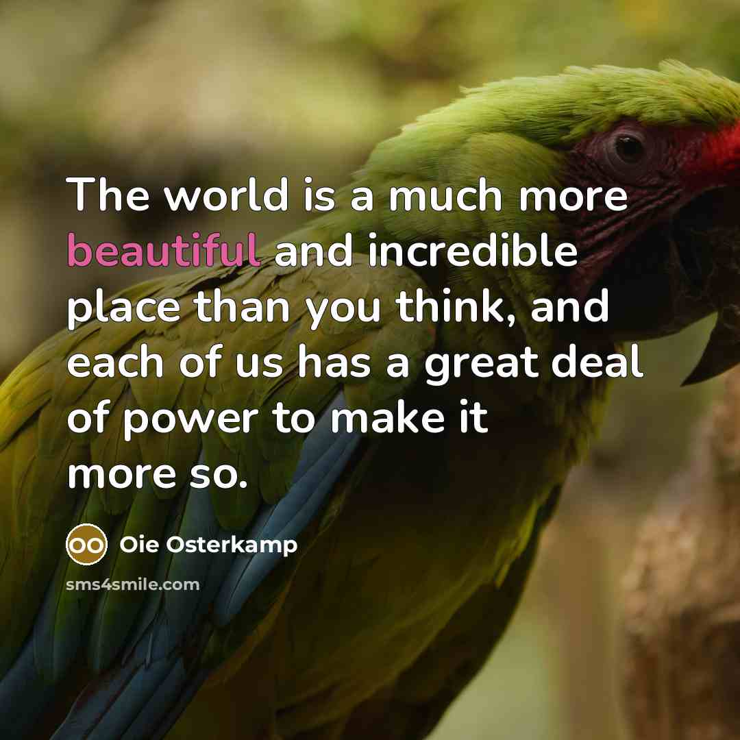 “The world is a much more beautiful and incredible place than you think, and each of us has a great deal of power to make it more so.” quote by Oie Osterkamp
