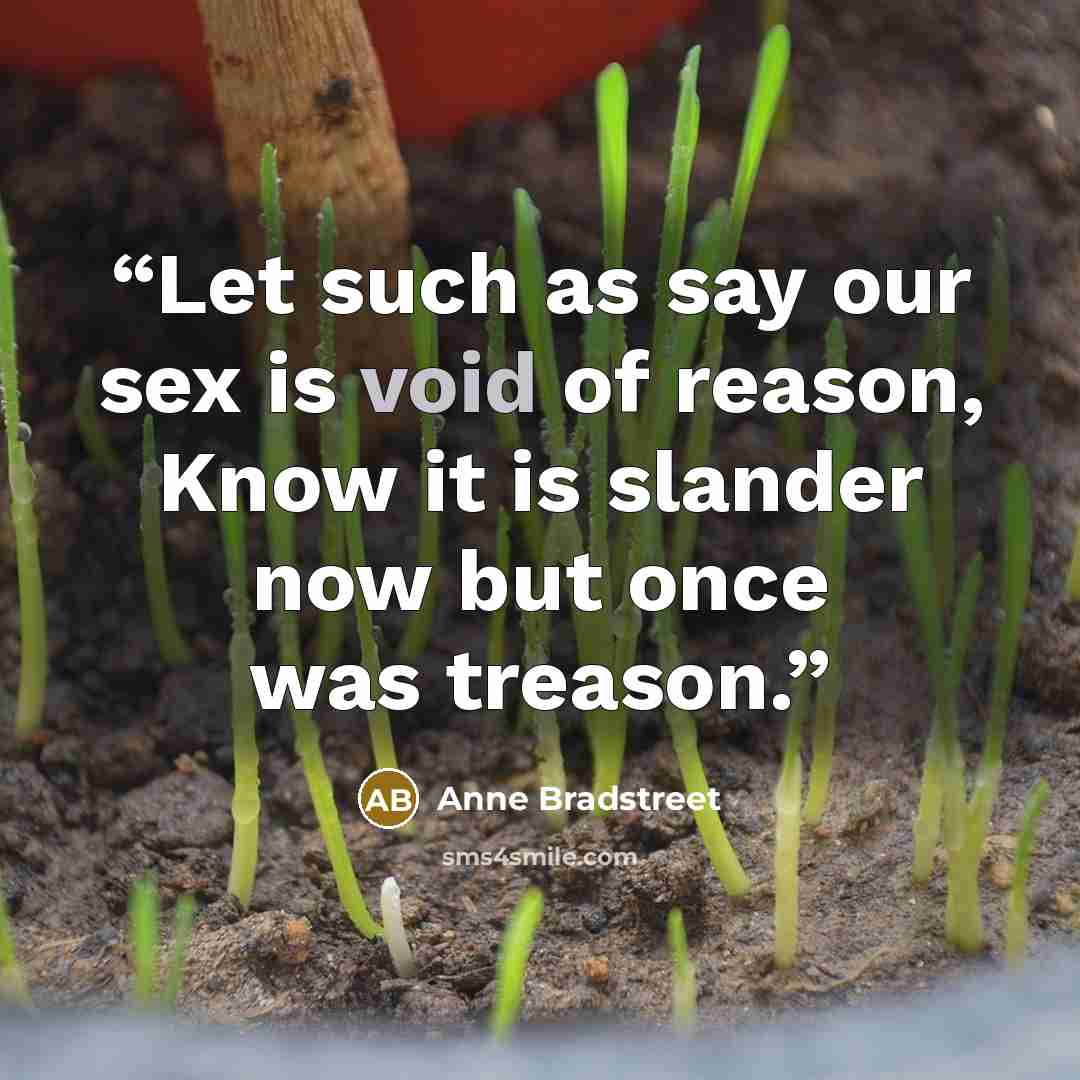 “Let such as say our sex is void of reason, Know it is slander now but once was treason.” quote by Anne Bradstreet