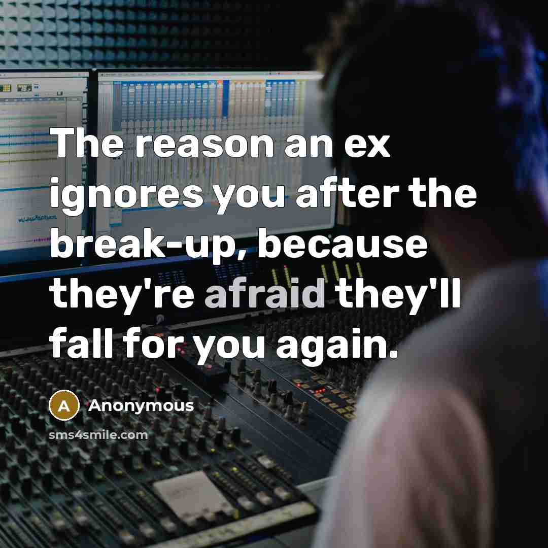 “The reason an ex ignores you after the break-up, because they're afraid they'll fall for you again.” quote by Anonymous