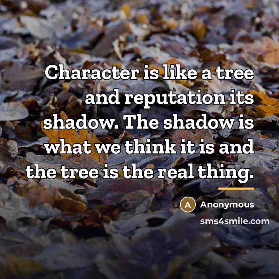 “Character is like a tree and reputation its shadow. The…” quote by Anonymous