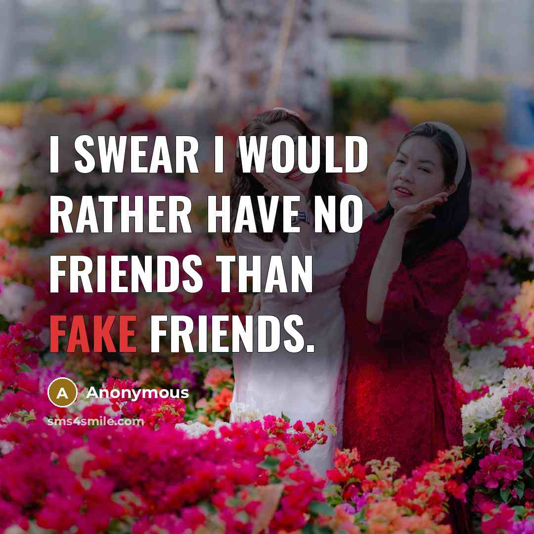 “I swear I would rather have no friends than fake…” quote by Anonymous