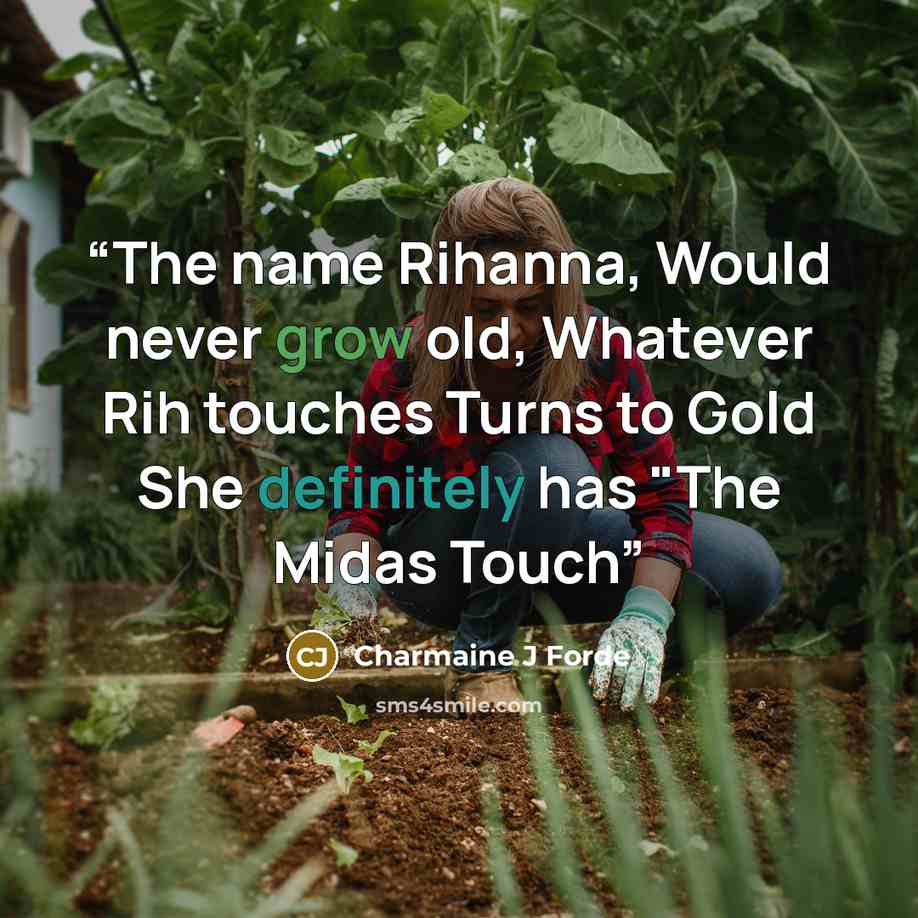“The name Rihanna, Would never grow old, Whatever Rih touches Turns to Gold She definitely has "The Midas Touch” quote by Charmaine J Forde