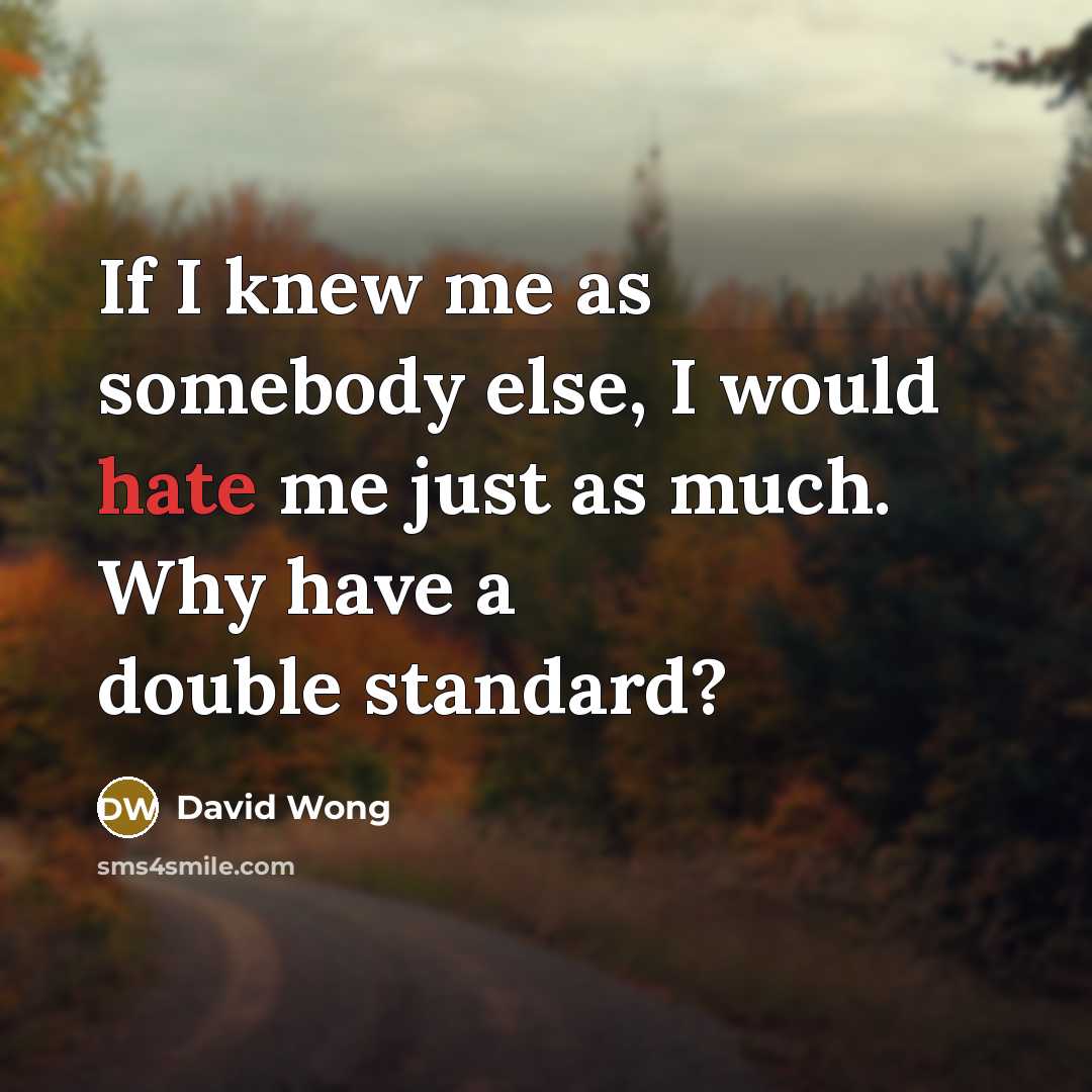 “If I knew me as somebody else, I would hate me just as much. Why have a double standard?” quote by David Wong