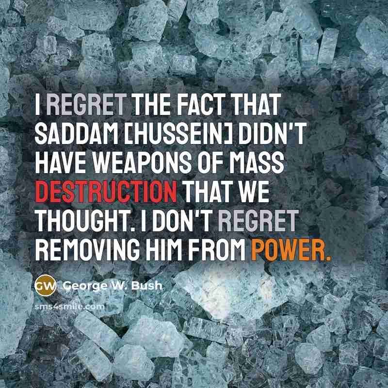 “I regret the fact that Saddam [Hussein] didn't have weapons…” quote by George W. Bush