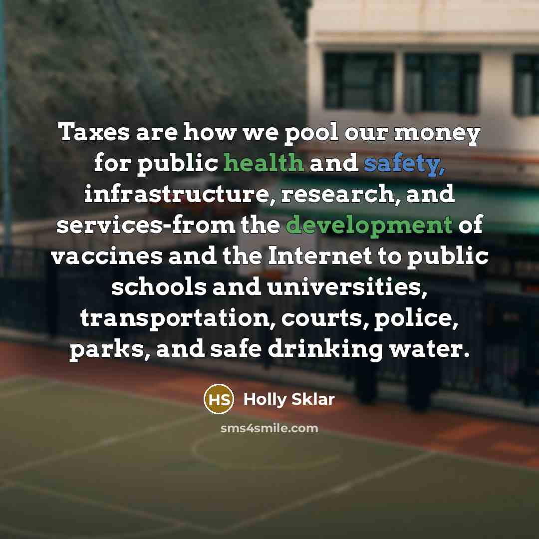 “Taxes are how we pool our money for public health…” quote by Holly Sklar