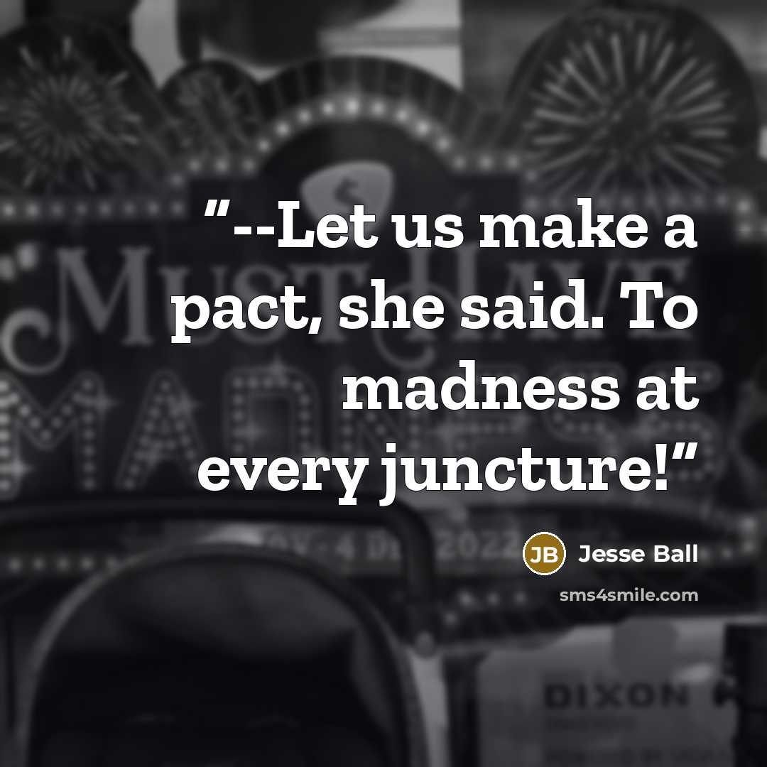 “--Let us make a pact, she said. To madness at every juncture!” quote by Jesse Ball