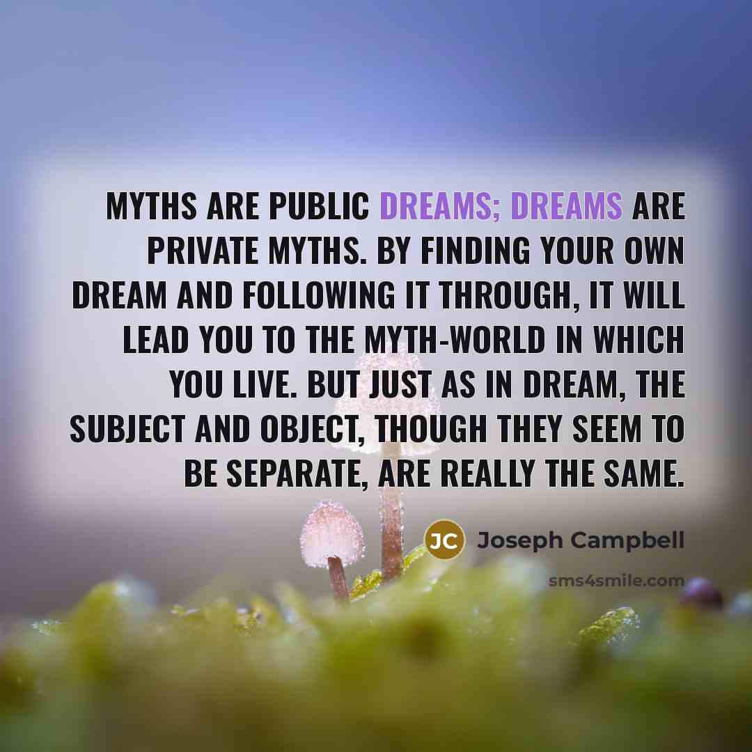 “Myths are public dreams; dreams are private myths. By finding…” quote by Joseph Campbell