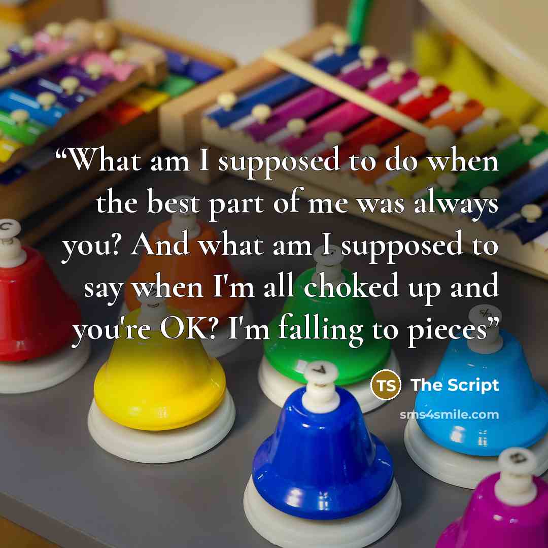 “What am I supposed to do when the best part of me was always you? And what am I supposed to say when I'm all choked up and you're OK? I'm falling to pieces” quote by The Script