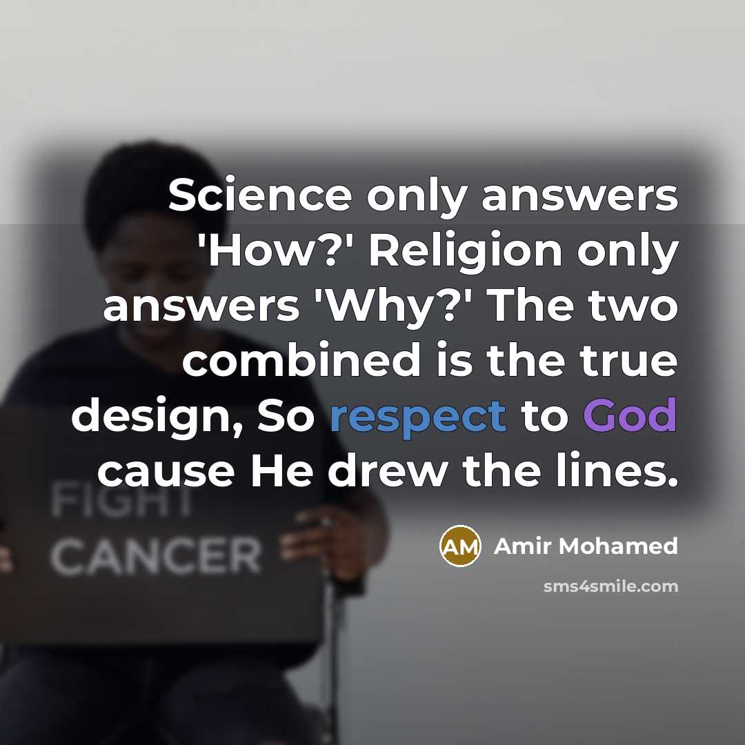 “Science only answers 'How?' Religion only answers 'Why?' The two…” quote by Amir Mohamed