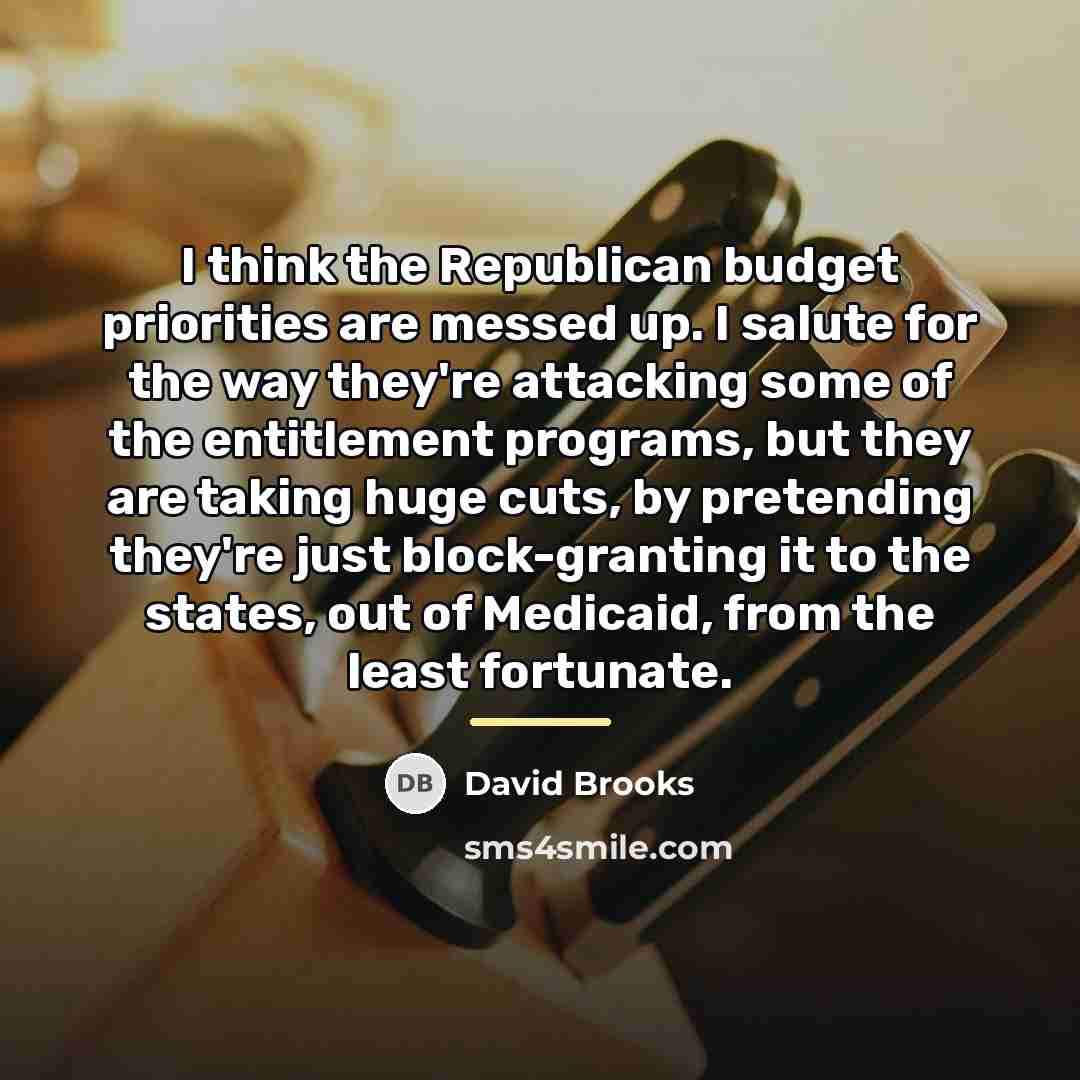 “I think the Republican budget priorities are messed up. I…” quote by David Brooks