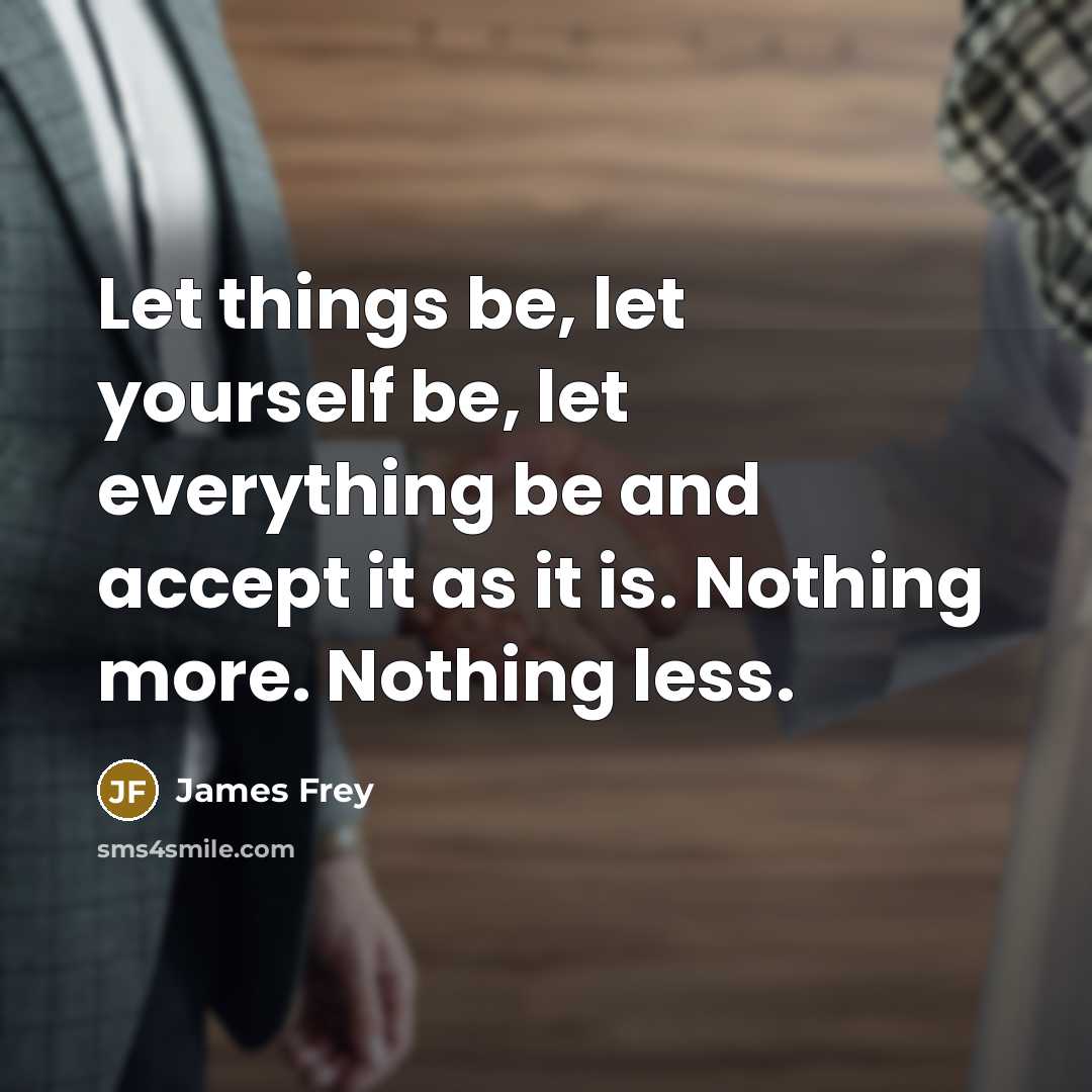 “Let things be, let yourself be, let everything be and accept it as it is. Nothing more. Nothing less.” quote by James Frey