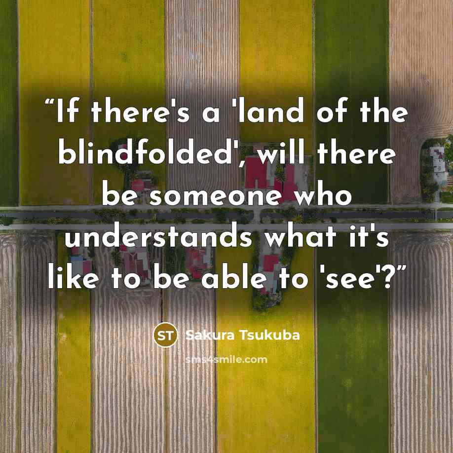 “If there's a 'land of the blindfolded', will there be someone who understands what it's like to be able to 'see'?” quote by Sakura Tsukuba