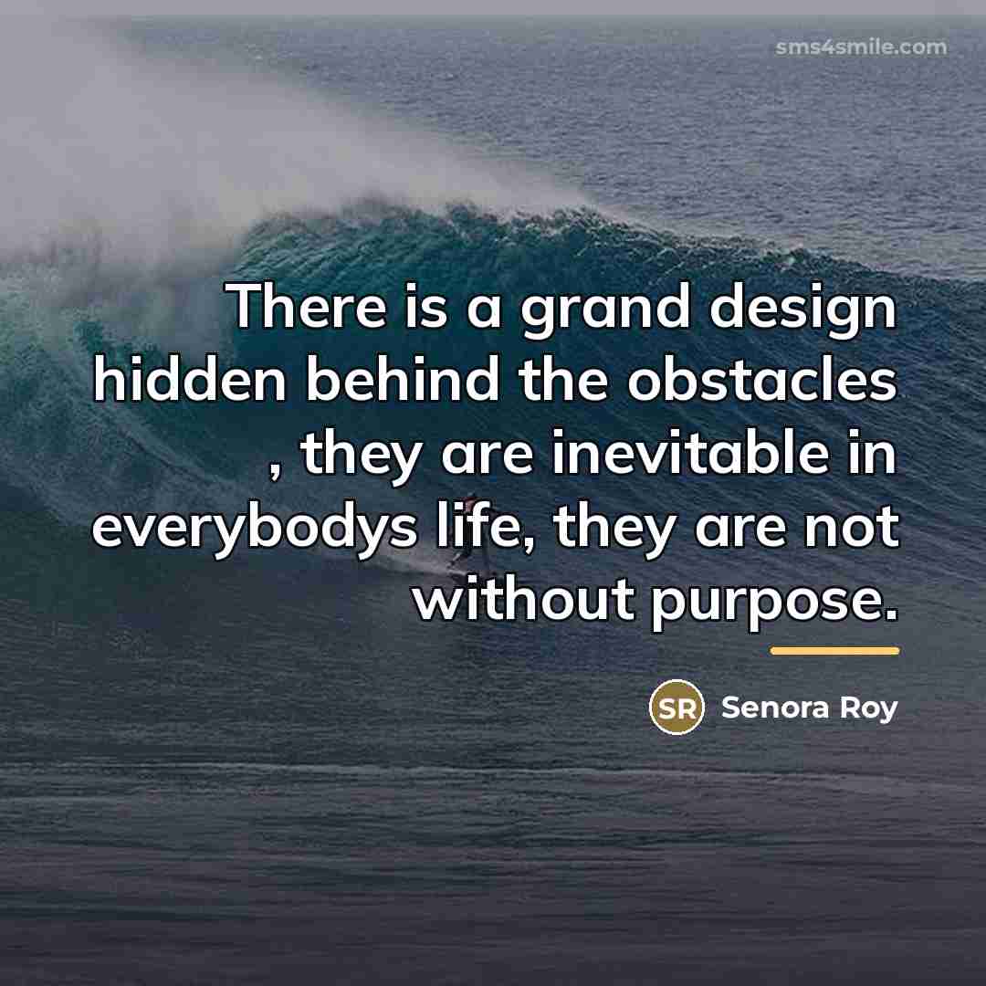 “There is a grand design hidden behind the obstacles ,…” quote by Senora Roy