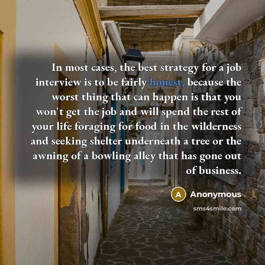 “In most cases, the best strategy for a job interview…” quote by Anonymous