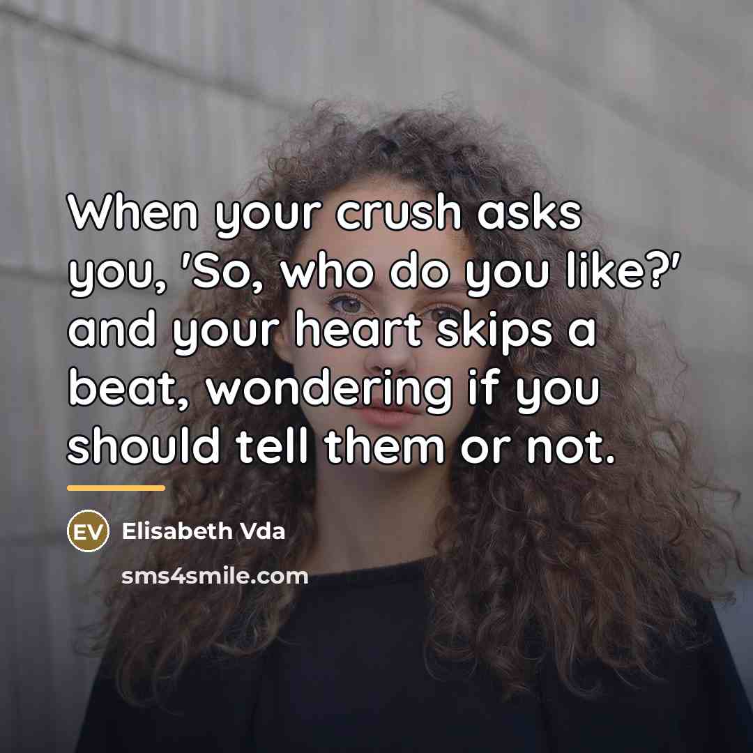 “When your crush asks you, 'So, who do you like?'…” quote by Elisabeth Vda