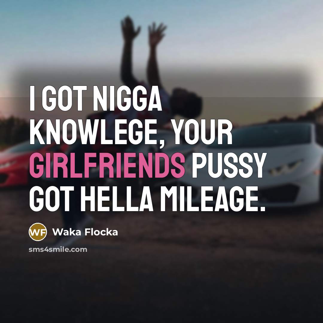“I got nigga knowlege, your girlfriends pussy got hella mileage.” quote by Waka Flocka