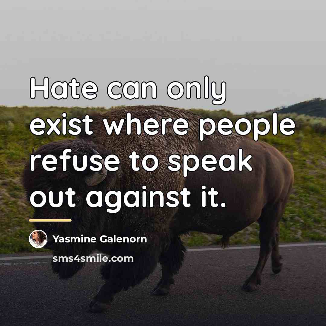 “Hate can only exist where people refuse to speak out…” quote by Yasmine Galenorn