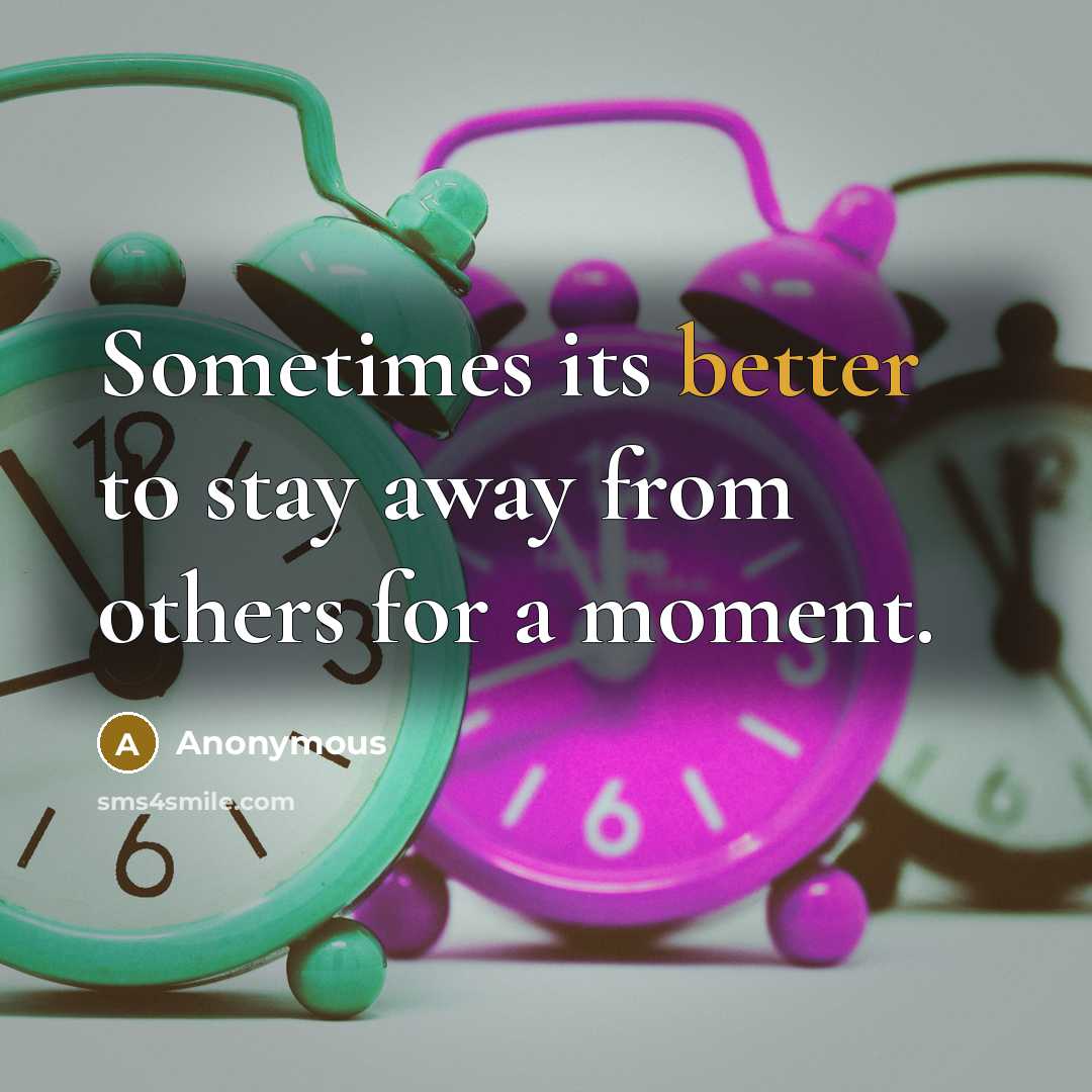 “Sometimes its better to stay away from others for a moment.” quote by Anonymous