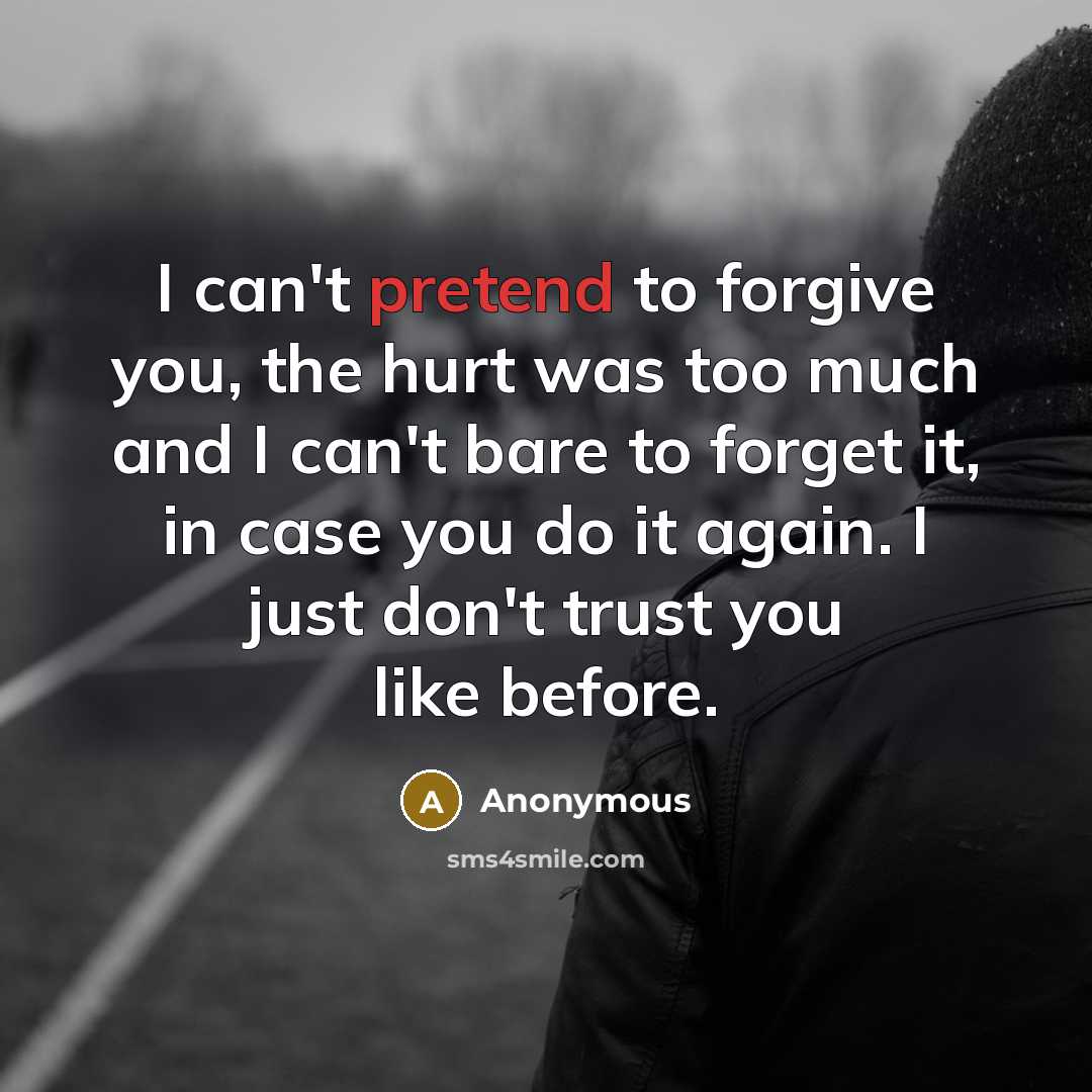 “I can't pretend to forgive you, the hurt was too…” quote by Anonymous