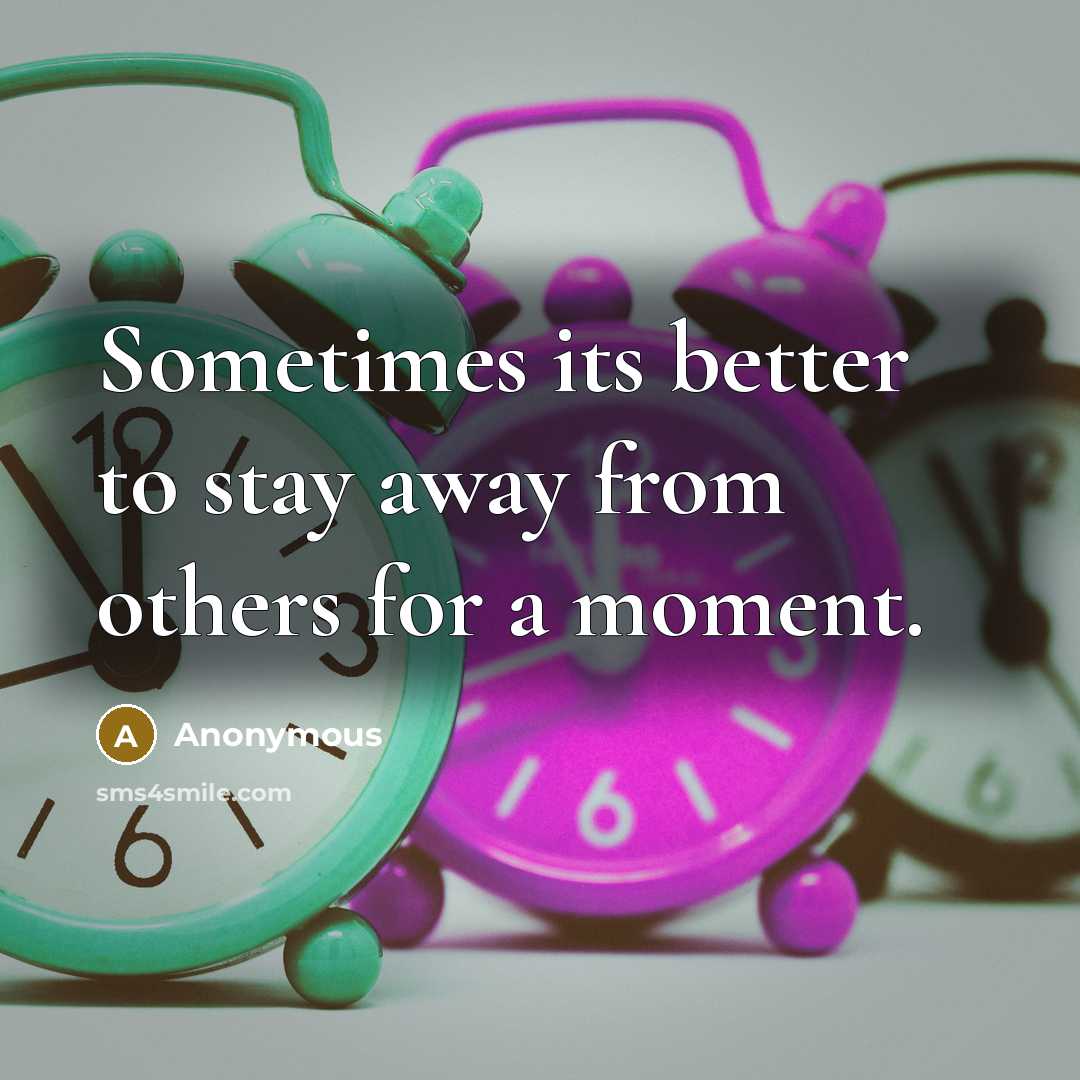 “Sometimes its better to stay away from others for a moment.” quote by Anonymous