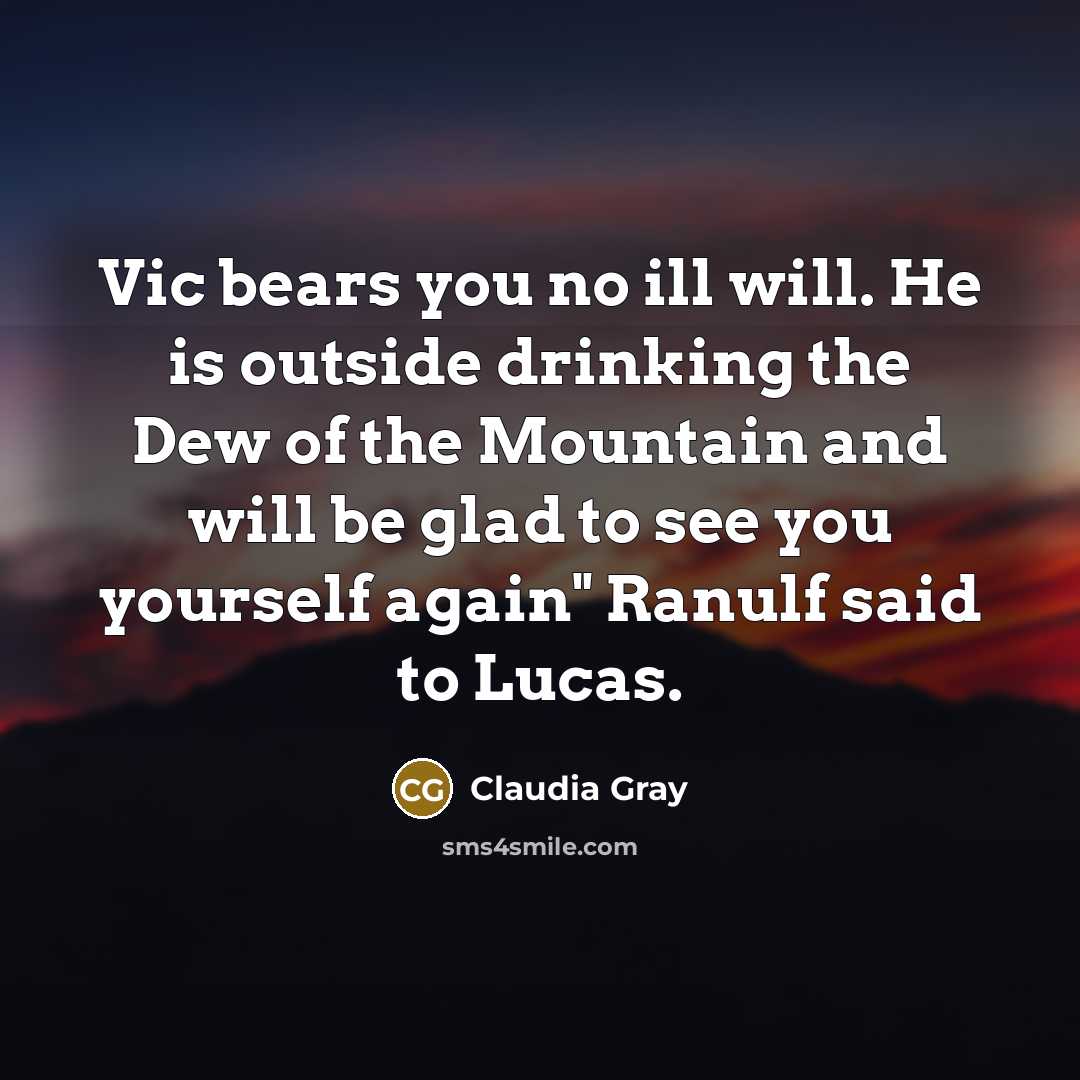 “Vic bears you no ill will. He is outside drinking…” quote by Claudia Gray