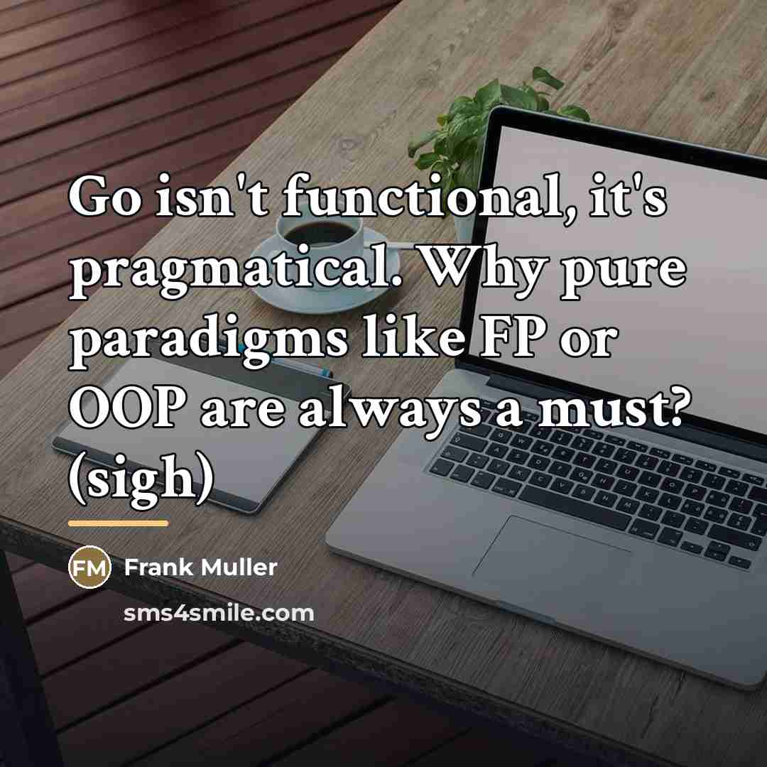 “Go isn't functional, it's pragmatical. Why pure paradigms like FP…” quote by Frank Muller