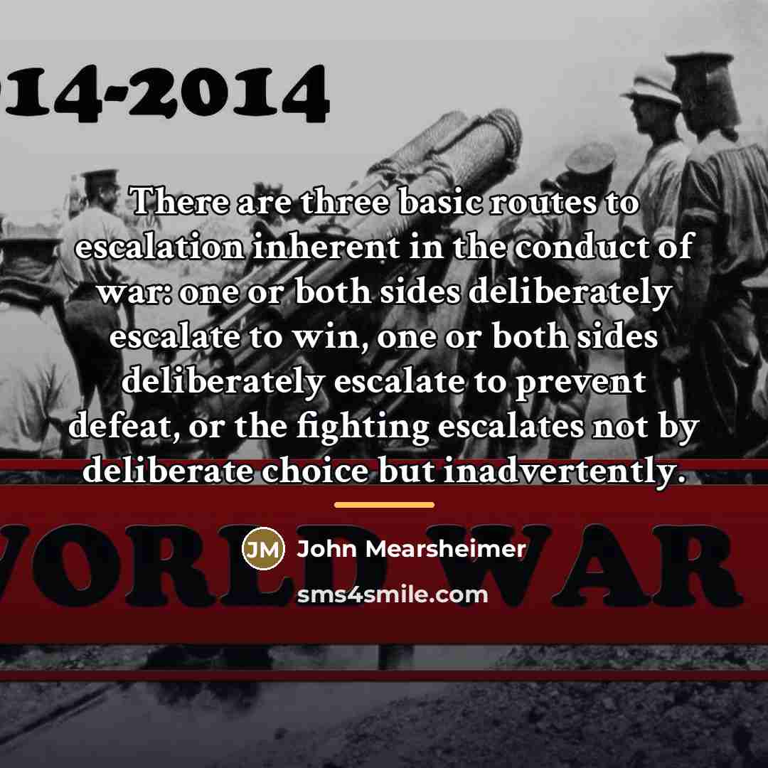 “There are three basic routes to escalation inherent in the…” quote by John Mearsheimer