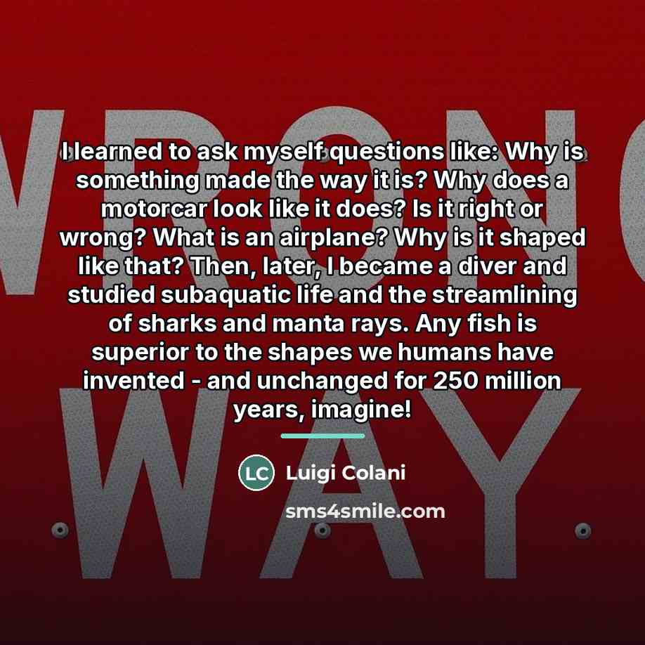 “I learned to ask myself questions like: Why is something…” quote by Luigi Colani