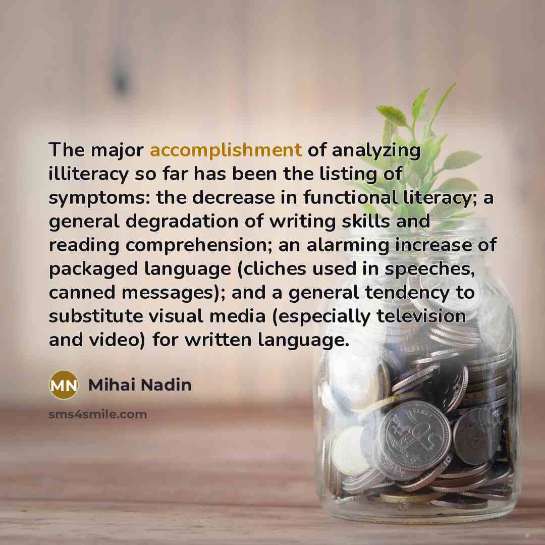 “The major accomplishment of analyzing illiteracy so far has been…” quote by Mihai Nadin