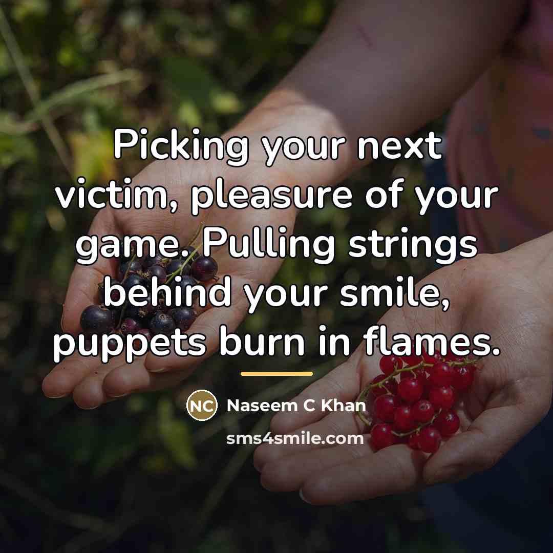 “Picking your next victim, pleasure of your game. Pulling strings…” quote by Naseem C Khan