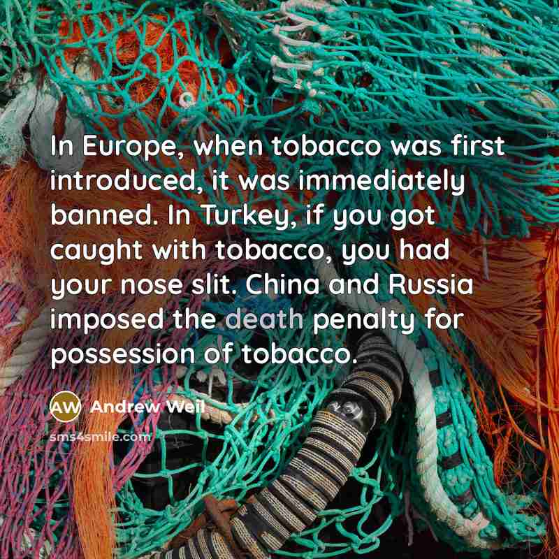 “In Europe, when tobacco was first introduced, it was immediately…” quote by Andrew Weil
