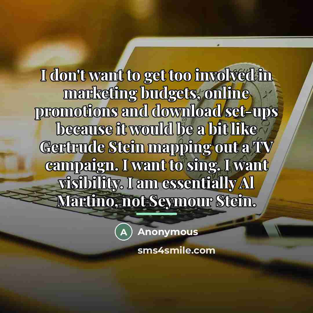 “I don't want to get too involved in marketing budgets,…” quote by Anonymous