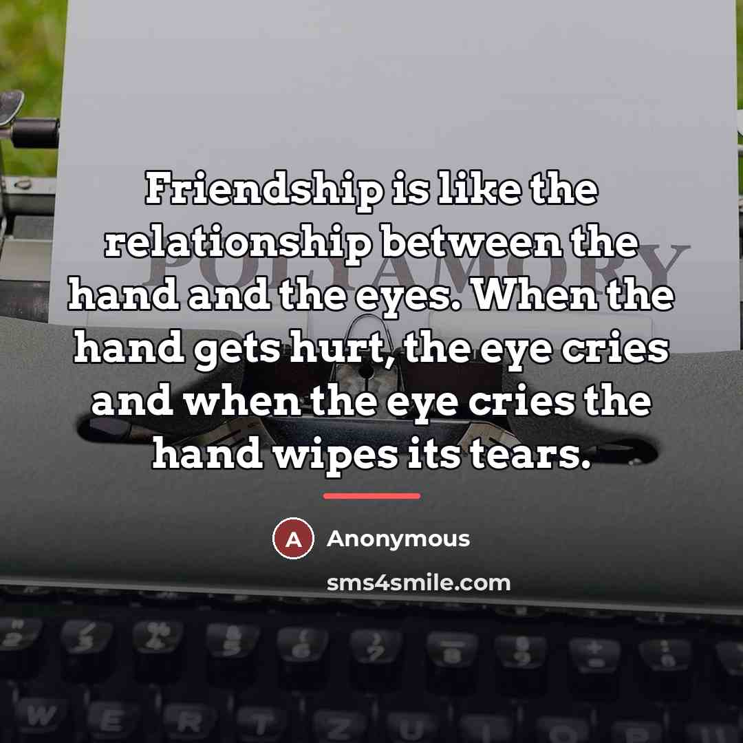 “Friendship is like the relationship between the hand and the…” quote by Anonymous