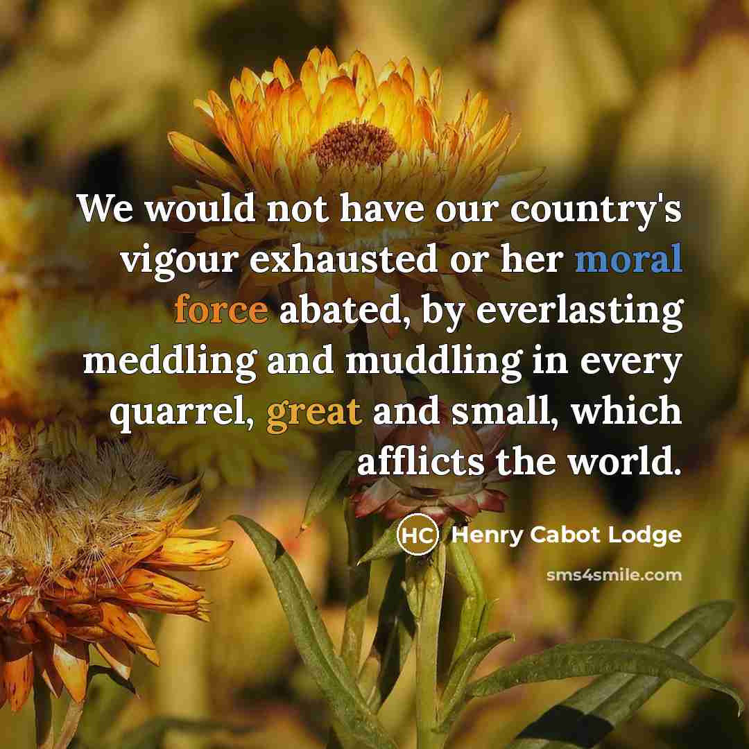 “We would not have our country's vigour exhausted or her…” quote by Henry Cabot Lodge