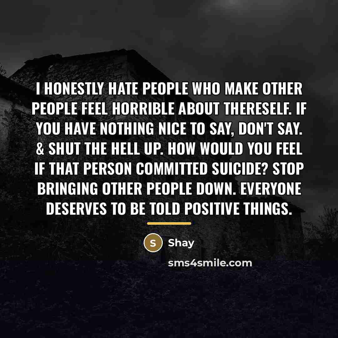 “I honestly hate people who make other people feel horrible…” quote by Shay