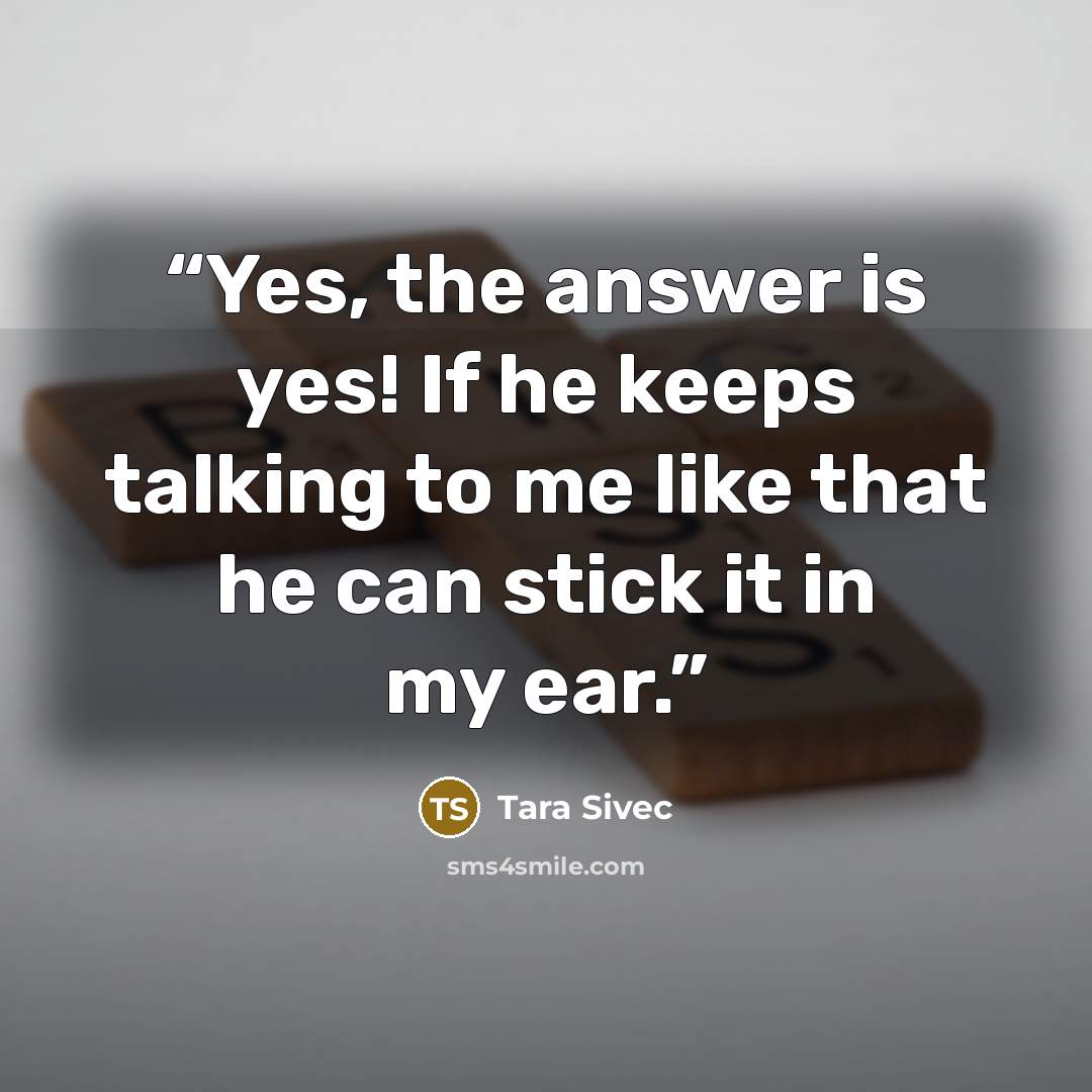 “Yes, the answer is yes! If he keeps talking to me like that he can stick it in my ear.” quote by Tara Sivec