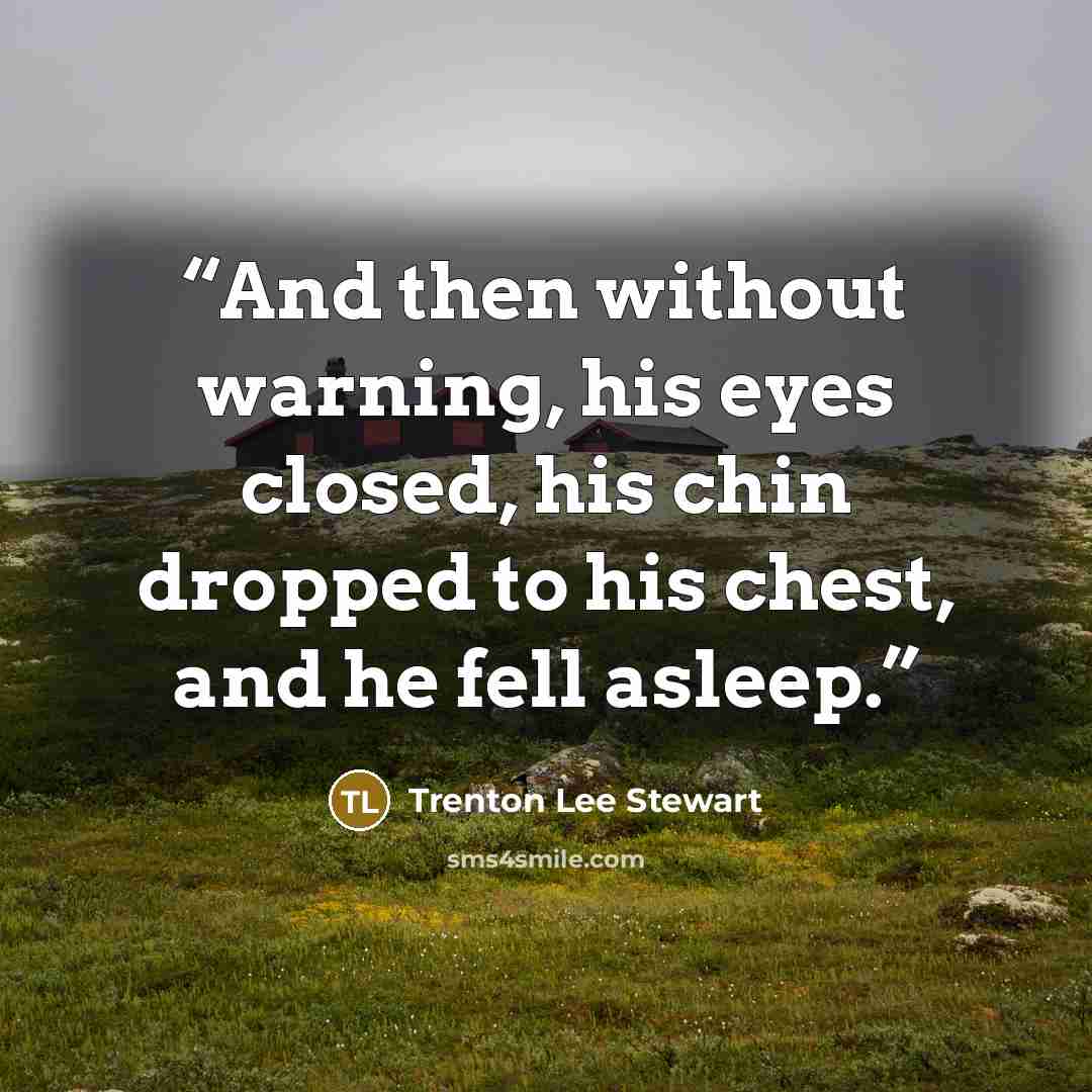“And then without warning, his eyes closed, his chin dropped to his chest, and he fell asleep.” quote by Trenton Lee Stewart
