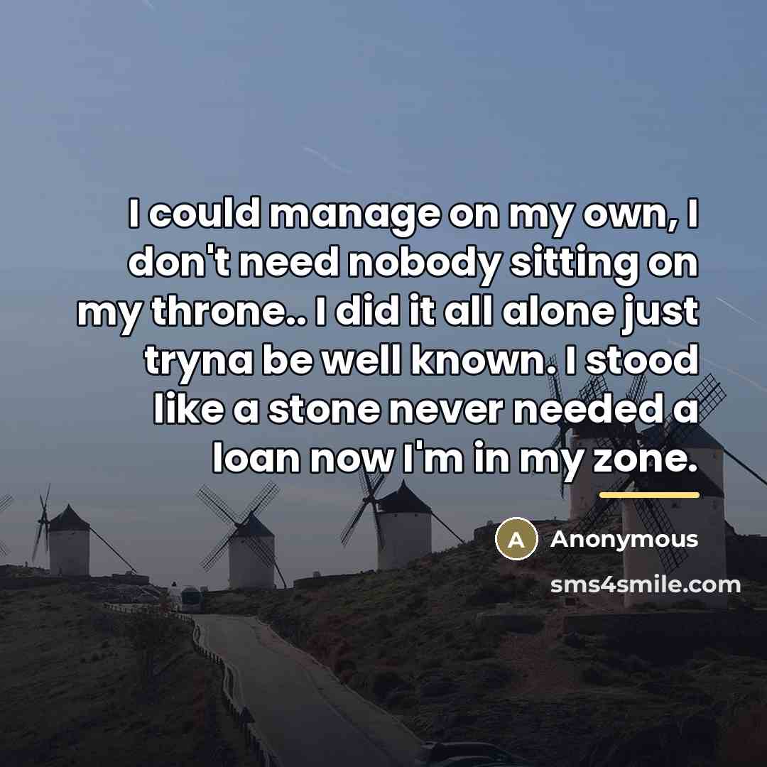 “I could manage on my own, I don't need nobody…” quote by Anonymous