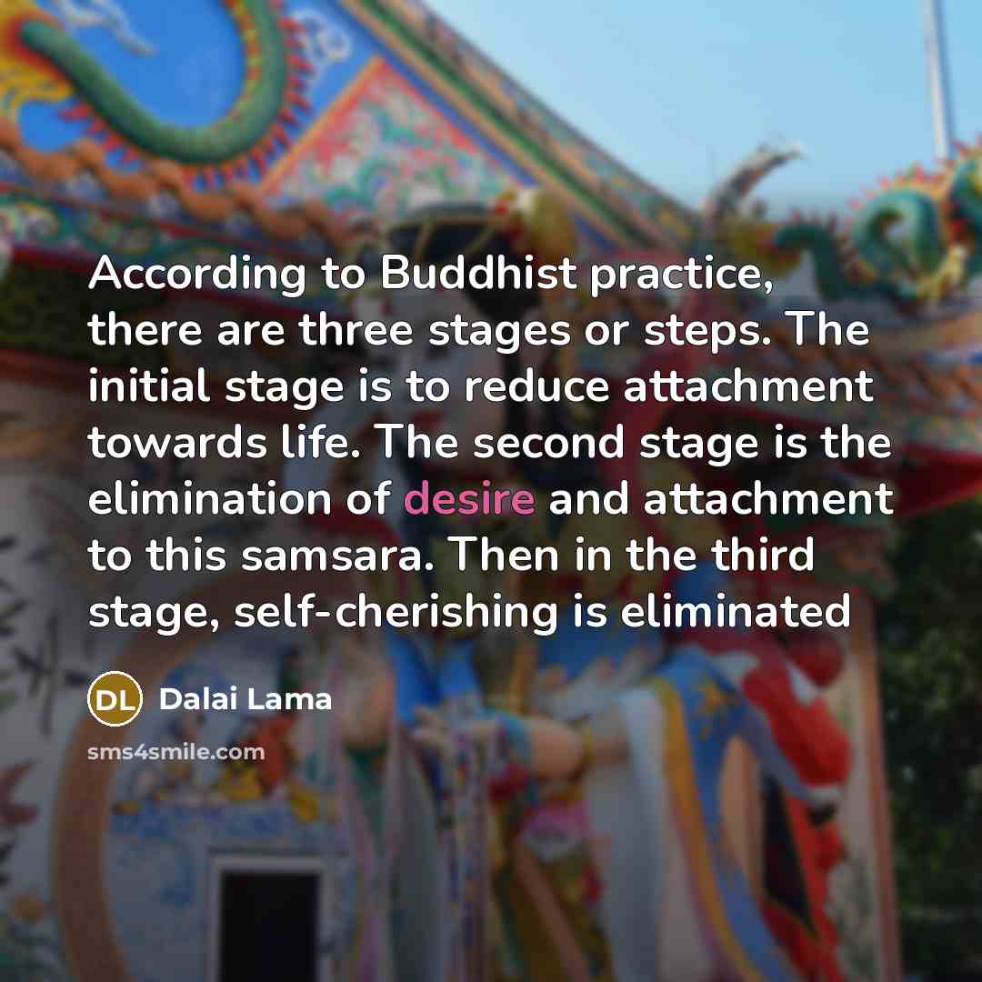 “According to Buddhist practice, there are three stages or steps.…” quote by Dalai Lama